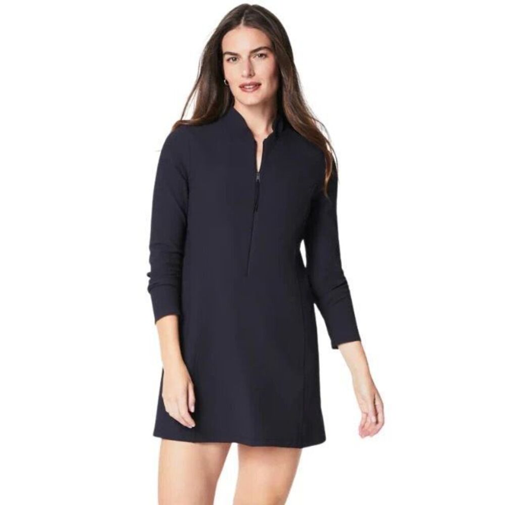 SPANX NWT Rib Half Zip Long Sleeve Dress Built-In Shorts in Very Black Size M